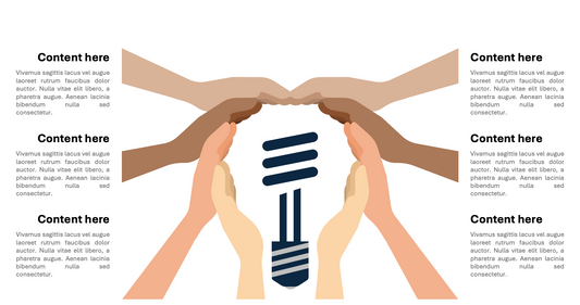 Hands Around a Light Bulb for Collective Brainstorming Slide